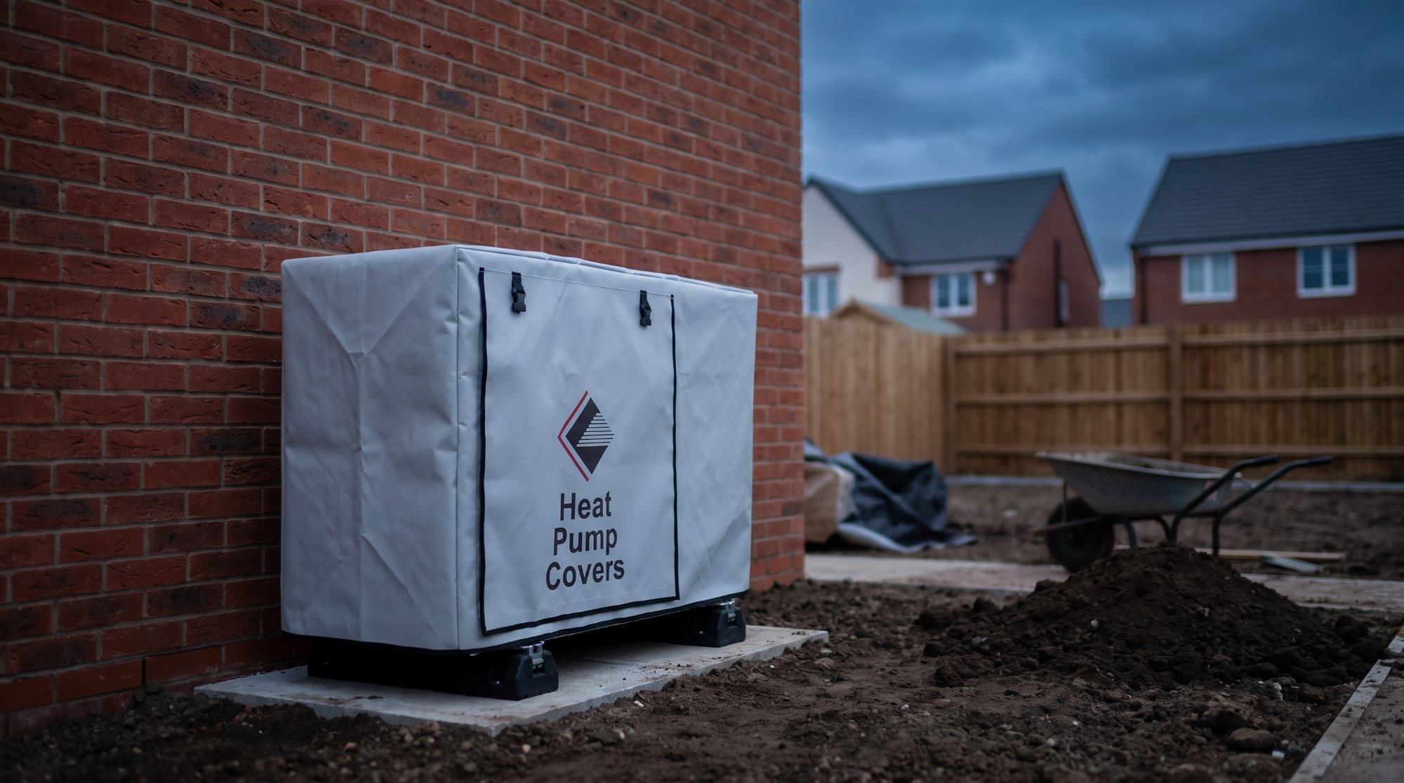 Heat Pump Covers branded cover fitted on a new build site
